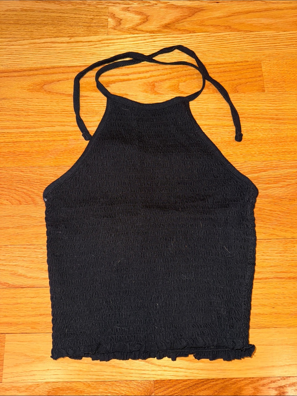 Black Smocked Halter Crop Top - Women